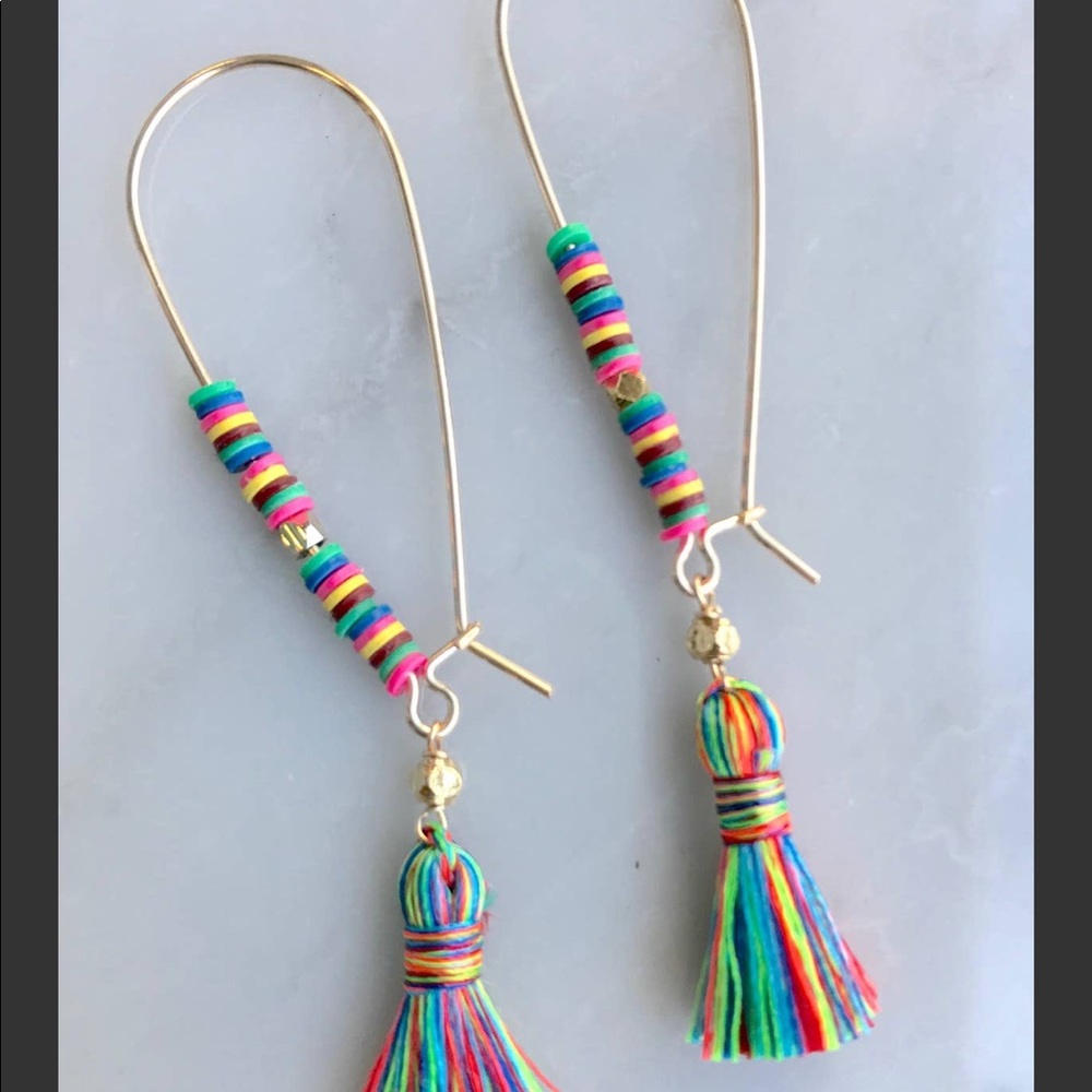 NEW Sao Paolo Rainbow Tassel Gold Earrings 14k Gold Filled